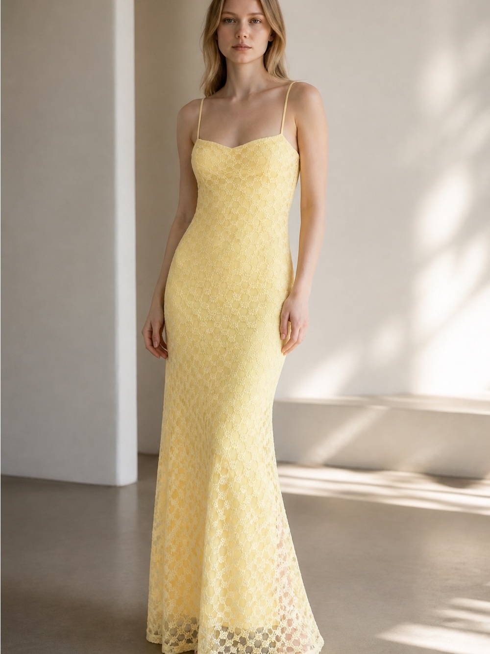 Yellow Lace Maxi Dress - Bardot